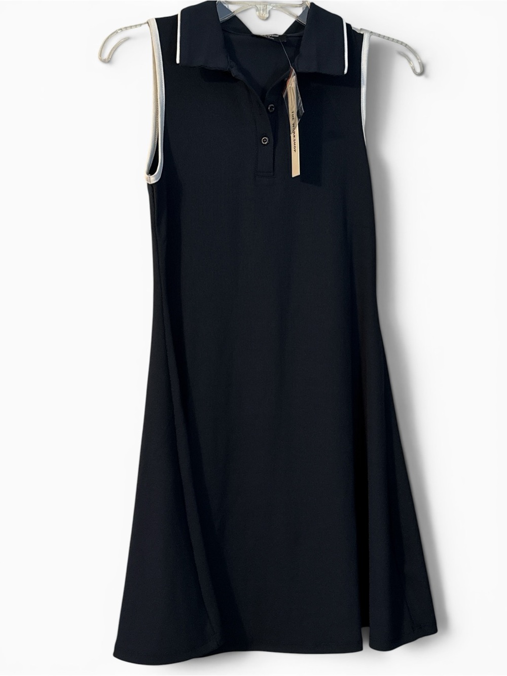 NWT Workshop Republic Black Sleeveless Polo Midi Dress with White Trim MEDIUM
